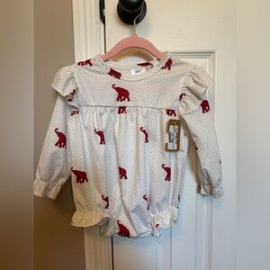 Adorable Crimson Elephant Print Baby Romper
